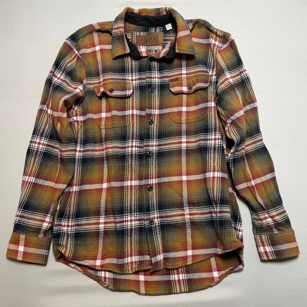 Orvis Mens Plaid Flannel Shirt Long Sleeve Button Up Pockets Mustard Tan Size‎ M